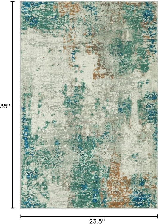 Lahome Modern Abstract Area Rug - 2x3 Small Entryway Rug Washable Rugs for Kitchen Non-Slip Soft Front Indoor Doormat Low Pile, Accent Throw Carpet for Bathroom Laundry Floor Mats,Green/Grey