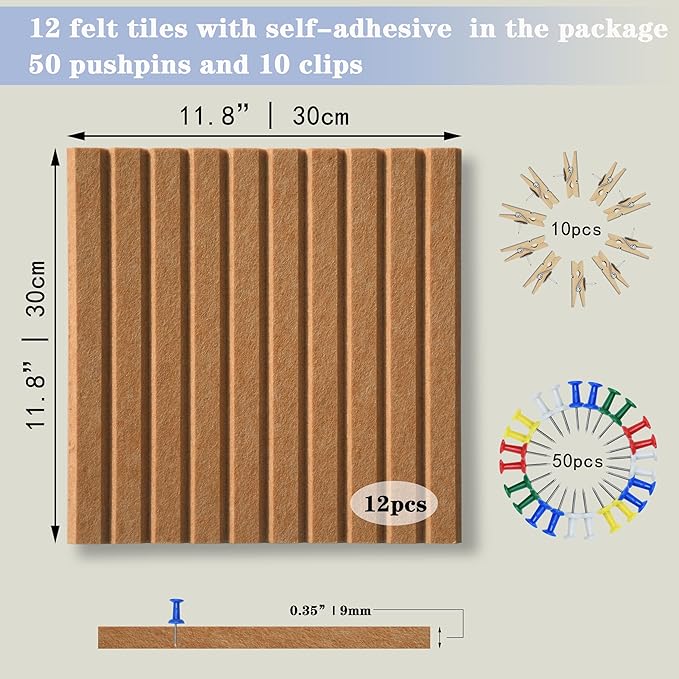 Large Cork Board Alternative-12 Pcs Self-Adhesive Felt Bulletin Board Tiles, Felt Pin Board Cork Board Tiles for Home Office Wall Decor, Tack Board 47"x35" (Longan Yellow