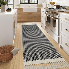 Lahome Boho 2x7 Hallway Runner Rug, Bathroom Runners Lightweight Entry Woven Cotton Black Runner Rug with Tassels, Farmhouse Door Mats Indoor Low Pile Carpet for Laundry Room Decor
