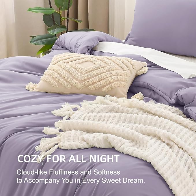 Litanika Comforter Set, Lightweight Solid Bedding Comforter Set, Fluffy Down Alternative Bed Set, Grayish Purple, Twin/Twin XL