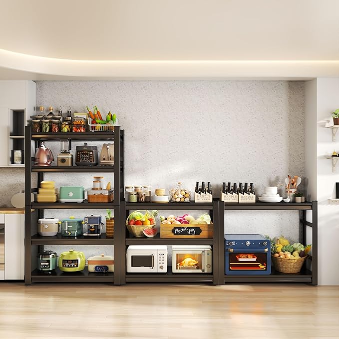 22"H Microwave Kitchen Shelving , 2 Tier Microwave Table Stand with Storage, Kitchen Storage Organization Metal Shelves Loads 800LBS, Desktop shelves Unit, Coffee Machine Storage Shelf Stand, Black