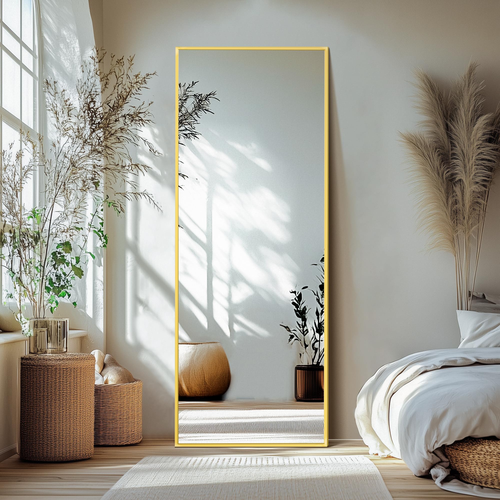 Delma Wall Full Length Mirror,Standing Mirror Full Body,Large Floor for Wall Door Bedroom Bathroom Living Room with Aluminium Frame(with Stand,56x15-Black) Dormly
