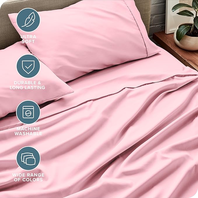 Bare Home Full XL Sheet Set - Luxury 1800 Ultra-Soft Microfiber Full Extra Long Bed Sheets - Double Brushed - Deep Pockets - Easy Fit - 4 Piece Set - Bedding Sheets & Pillowcases (Full XL, Light Pink) BareHome