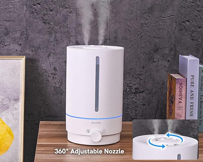BlueHills Premium 5000 ML XL Cool and Warm Mist Ultrasonic Diffuser Humidifier Large Room Huge Coverage Area 5 Liter Big Capacity High Output 50 Hours Long Run Time Essential Oil Diffuser White W501