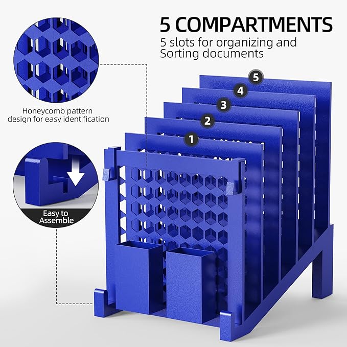 File Organizer for Desk with Storage Box & Hook, Inclined Desk File Organizer with 5-Section Vertical File Holder suitable for Home Office Document Organization