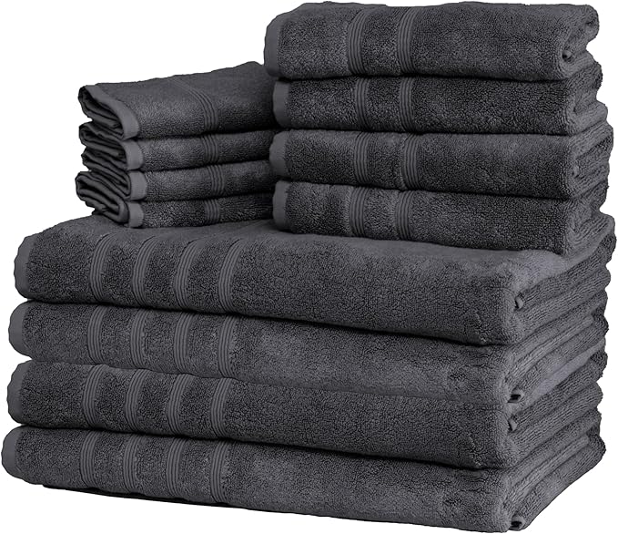Mosobam Luxury Turkish 12pc XL Towel Set 35X70 16X30 13X13 Charcoal Gray (Dark Grey) 700 GSM Bamboo Viscose & Aegean Turkish Combed Cotton