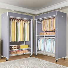 FUTASSI White Clothing Rack with Grey Cover, P1C Plus Rolling Closets with Wheels, Metal Garment Rack for Hanging Clothes, Clothing Storage Wardrobe, 46