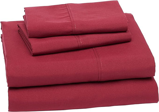 Amazon Basics Lightweight Super Soft Easy Care Microfiber 4-Piece Bed Sheet Set with 14-Inch Deep Pockets, King, Burgundy, Solid AmazonBasics