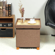 B FSOBEIIALEO Storage Ottoman with Tray, Foot Stools and Ottomans with Legs, Storage Cube Seat Linen Brown 15