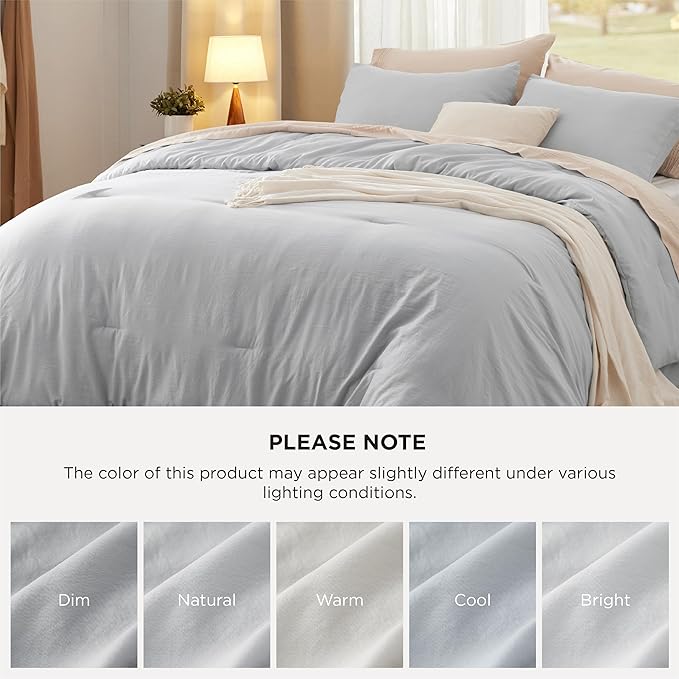 Bedsure California King Comforter Set, Light Grey Soft Prewashed Bedding for All Seasons, 3 Pieces GentleSoft™ Down Alternative Bed Set, 1 Lightweight Comforter (104"x96") and 2 Pillowcases (20"x36")