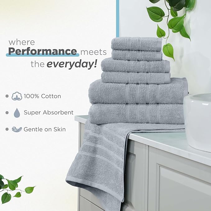 Martex 6-Piece Towel Set – Ultimate Performance – 100% Cotton – 2 Bath Towels – 2 Hand Towels – 2 Wash Cloths – Versatile – Low-Linting – Supersoft & Absorbent Bathroom Set – Easy Care – Spa Blue