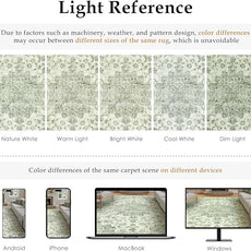 12x15 Neutral Area Rug Green Vintage Living Room Bedroom Washable Carpet Non-Slip Soft Low Pile Floral Indoor Large Throw Rug for Dining Room Office