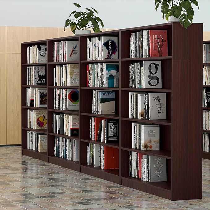 Farini 5 Shelf boockase Display Bookcase Freestanding Wooden Bookshelves for Home Office Living Room,60 Inch Height,Mahogany