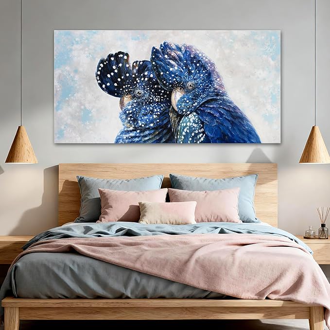 YETHEN WAL Blue Parrot Wall Art, Large Blue Bird Canvas Print, Textured Hand-Painted Style Animal Artwork for Living Room Bedroom Office, 20×40 Inch
