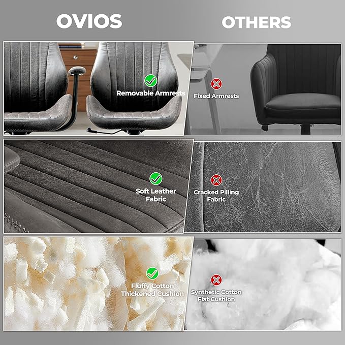 ovios Ergonomic Office Chair, High Back Faux Leather Executive Chairs with Armrests, Comfy High-Century Modern Swivel Rolling Computer Armchair (Dark Grey, Suede Leather)