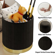 Twira Round Ottoman with Storage Set of 2, Velvet Nesting Ottoman for Living Room,Bedroom,Dorm,RV, Flip-up Lid Coffee Table, Upholstered Makeup Vanity Stool,Multifunctional Foot Rest 330lbs Load Black