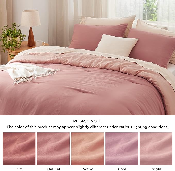 Bedsure King Size Comforter Set, Reversible Pink Clay Soft Prewashed Bedding for All Seasons, 3 Pieces Warm Down Alternative Bed Set, 1 Lightweight Comforter (104"x90") and 2 Pillowcases (20"x36")