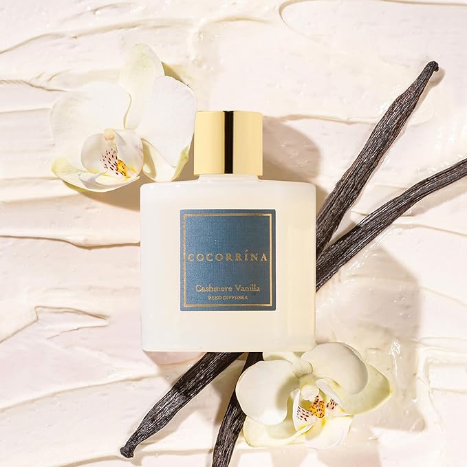 Cocorrína Premium Reed Diffuser Set with Preserved Baby's Breath & Cotton Stick Cashmere Vanilla | 6.7 fl oz Reed Diffuser for Bedroom Bathroom Home Décor