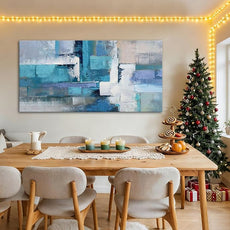 AJAZIKO Blue Modern Wall Art for Living Room - Blue Abstract Canvas Wall Art - Ideal for Bedroom, Office Decor, Artwork for Wall Decor, Large Pictures for Living Room 24×48IN