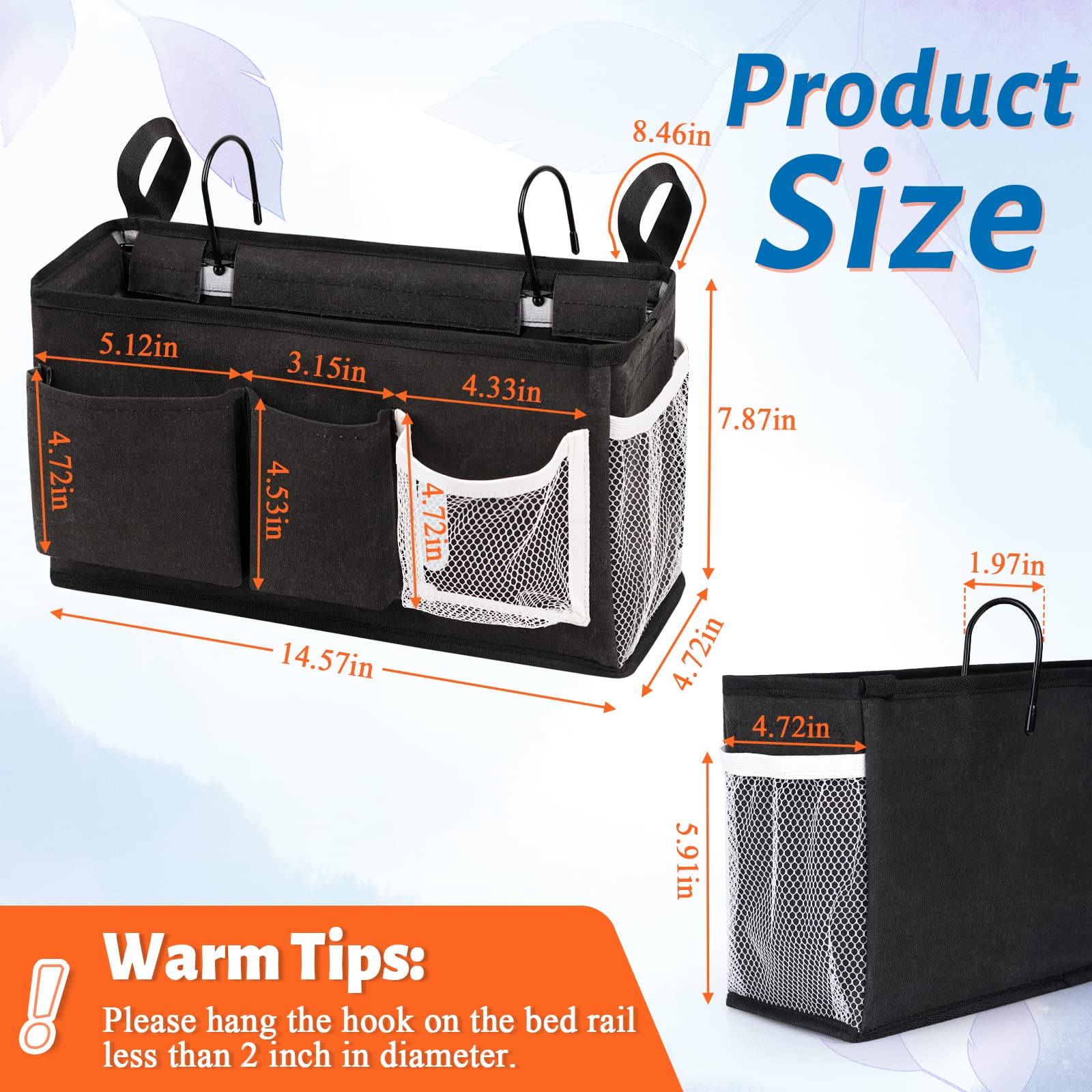 Loghot Bedside Caddy/Bedside Storage Bag Hanging Organizer for Bunk and Hospital Beds,Dorm Rooms Bed Rails,Can be Placed Glasses,Books,Mobile Phones,Keys (Light Pink) Dormly