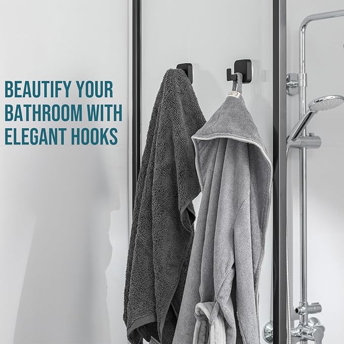 TAILI Thickened 304 Stainless Steel Bathroom Suction Hook for Towel, Loofah, Bathrobe, Patented Strong Suction Cup Holder, Damage-Free Hanging Glass Shower Wall Hook, Hold Up to 11 Lbs, 2 Pack, Black