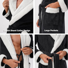 DAVID ARCHY Men's Hooded Robe Soft Coral Fleece Microfiber Bathrobe