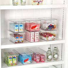 Vtopmart 1 Pack Clear Stackable Storage Bins with Lids, Medium Plastic Containers with Handle for Pantry Organizer and Storage,Perfect for Kitchen,Fridge,Cabinet, Closet,Bathroom Organization