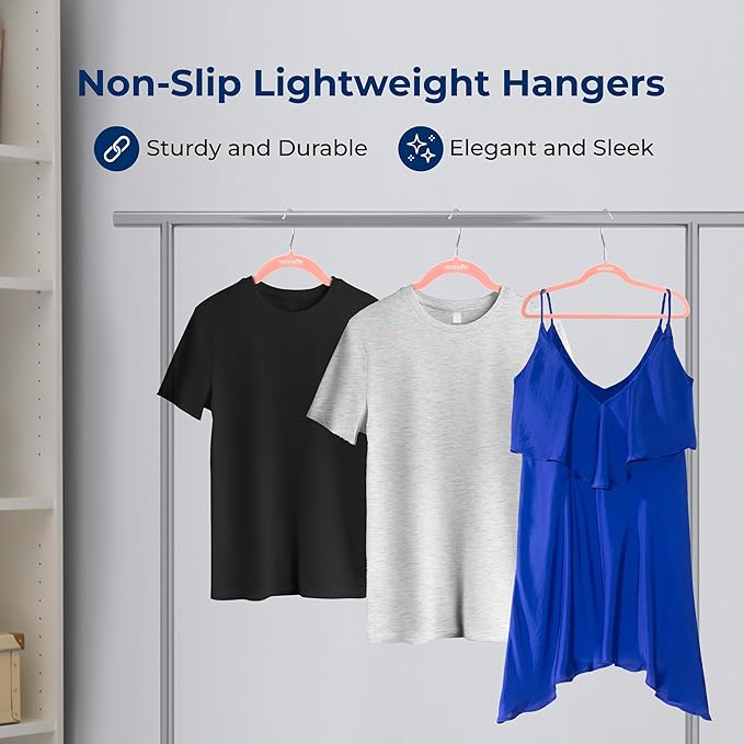 SereneLife 150-Pack Velvet Hangers – Ultra-Thin Space Saving Pink Clothes Hangers with 360° Swivel Hooks, Non-Slip Heavy Duty Design for Coats, Dresses, Shirts & More – Lightweight & Durable