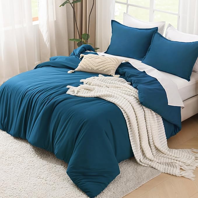 Litanika Comforter Set, Lightweight Solid Bedding Comforter Set, Fluffy Down Alternative Bed Set, Teal, Full