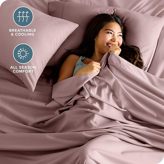Bare Home California King Sheet Set - 1800 Ultra-Soft Microfiber Cal King Bed Sheets - Double Brushed - Deep Pockets - Easy Fit - 4 Piece Set - Bed Sheets (Cal King, Mauve) BareHome