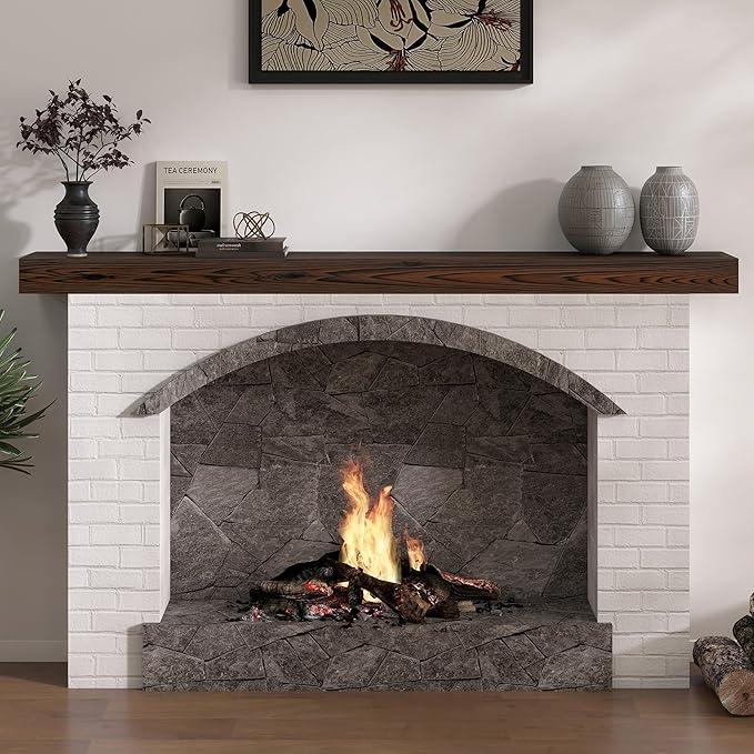 Fireplace Mantel 60inch, Solid Wood Mantel Shelf Handcrafted Rustic, Handcrafted Wood Fireplace Mantels Floating Mantle Shelves Decor for Wall, Bedroom, TV, Books, Livingroom 60 X 8 X 3 - Dark Brown