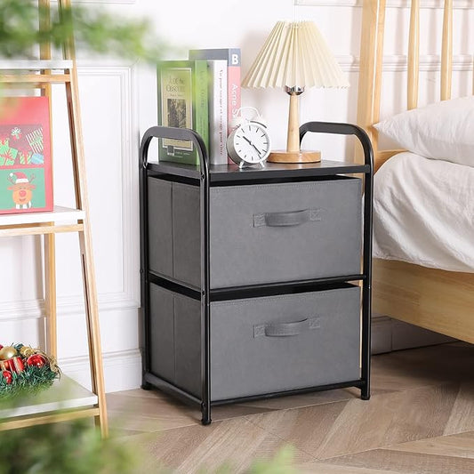 Dresser for Bedroom with 2 Drawers, Wide Chest of Drawers, Fabric Dresser, Storage Organizer Unit with Fabric Bins for Closet, Living Room, Hallway, Nursery, Dark Grey