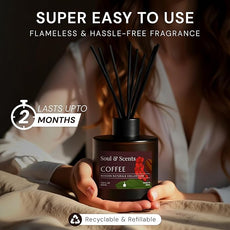 Soul & Scents Reed Diffuser Set – Coffee | 7.43 oz Refillable Scented Oil with 6 Fiber Sticks | Long-Lasting Home Fragrance & Air Freshener for Bedroom, Bathroom, Office | Gift & Décor Piece