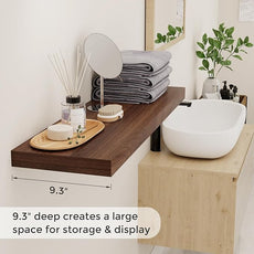 Fun Memories Floating Shelves for Wall, 36 x 9.3 Large Floating Shelf Wall Mounted Set of 2, Rustic Wood Shelves for Bathroom, Kitchen, Living, Heavy-Duty Storage Deep Shelf for Books, Decor, Walnut