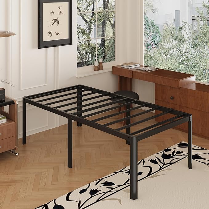 20 Inch Twin Bed Frames Rounded Corner Legs Heavy Duty Platform Twin Metal Bed Frame for Kids, Easy Assembly, Noise Free, No Box Spring Needed, Black.