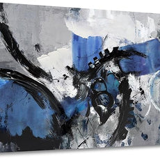 Large Abstract Wall Art - Canvas Wall Art in Blue and Black Tones, Framed Gray Artwork for Living Room, Bedroom, and Office Decorations for Work - Modern Wall Decor and Pictures