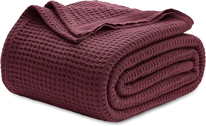 Bedsure Gentlesoft 100% Cotton Blanket Twin XL Size for College Dorm - Breathable and Soft, Waffle Weave Twin Blanket for Summer, Dorm Room Essentials, Burgundy, 66x90 inches