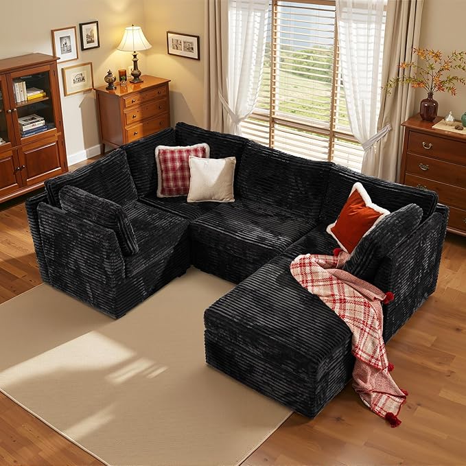 Modular Sectional Sofa,5 Pieces Sectional Couches for Living Room,131X65 L Shaped Cloud Couch with Ottoman Chaise Set