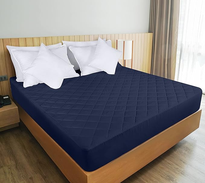 Utopia Bedding Quilted Fitted Mattress Pad, Twin Size, Elastic Fitted Mattress Topper Protector and Cover with Deep Pocket Stretches up to 16 Inches, Machine Washable (Navy)