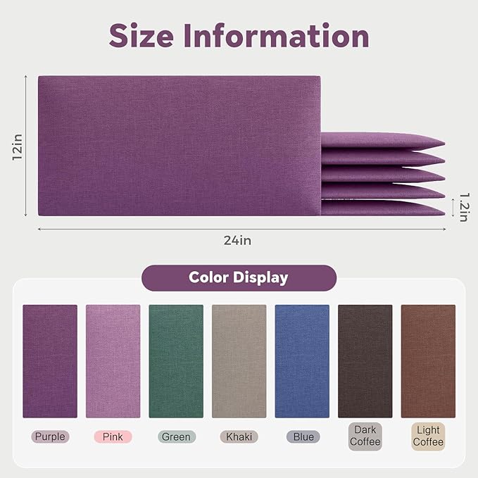 12-Piece Purple Linen Upholstered Headboard King Size Set, Wall Mounted Panels & Headboard, Dramatic Fabric Feature Wall for Bedroom