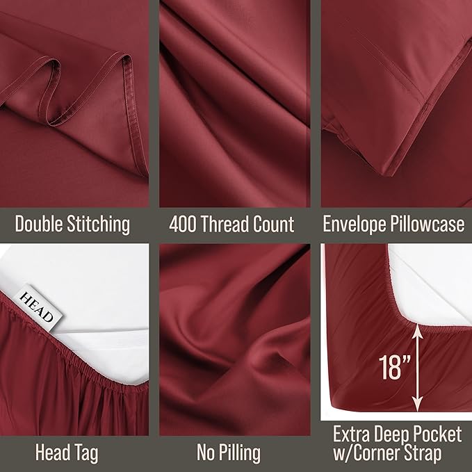Bella Coterie 6 Piece Luxury Bamboo Viscose King Size Sheet Set | 100% Organically Grown | Cooling for Hot Sleepers | 18" Deep Pocket | Soft & Hypoallergenic | 4 Pillowcases [Merlot]