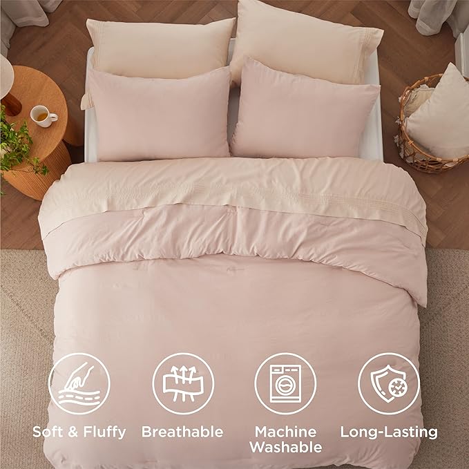 Bedsure Twin/Twin XL Comforter Set, Light Pink Soft Prewashed Bedding for All Seasons, 2 Pieces GentleSoft™ Warm Down Alternative Bed Set, 1 Lightweight Comforter (68"x88") and 1 Pillowcase (20"x26")