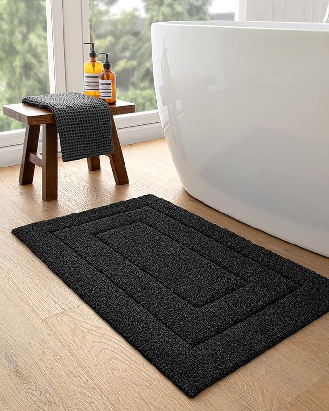DEXI Bathroom Rug 43x24, Non Slip Washable Bath Mat for Shower Floor, Extra Large Absorbent Soft Bathmat with Rubber Backing, Quick Dry Microfiber Carpet, Black
