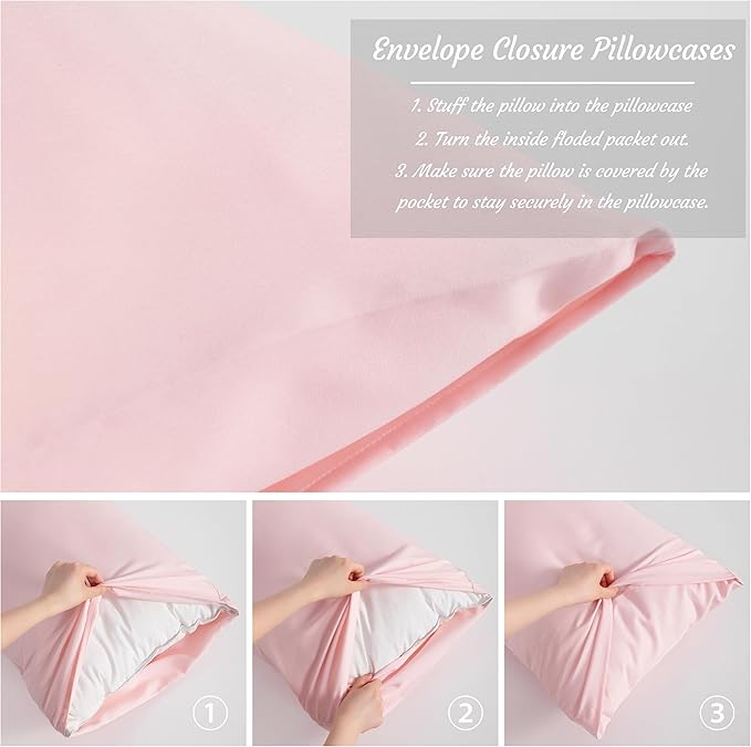 NTBAY Queen Pillow Cases Set, 2 Pack Brushed Microfiber 20x30 Inches, Blush Pink Pillow Cases with Envelope Closure, Soft, Wrinkle, Fade, Stain Resistant