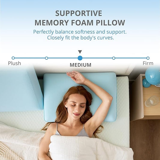 Cooling Pillow for Sleeping, Gel Memory Foam Pillow with Reversible Cover, Neck Support for Side, Back and Stomach Sleepers, Removable & Machine Washable Cover, Bed Pillows for Hot Sleepers, Blue