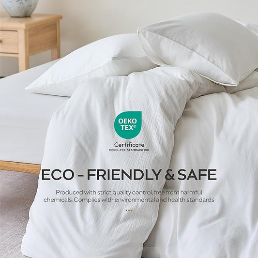 JELLYMONI White Duvet Cover Super Queen Size - 100% Washed Cotton Lightweight Cooling Comforter Cover, 3 Pieces Soft Bedding Set with Zipper Closure (Off White, 98"x90")