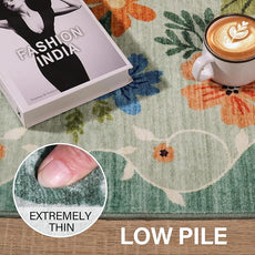 DUKINO Runner Rug, 2x7 Boho Kitchen Rug for Hallways with Low Pile Design, Washable Non Slip Backing Soft Floral Runner for Kitchen, Hallway, Entryway, Bedroom, Laundry, Green