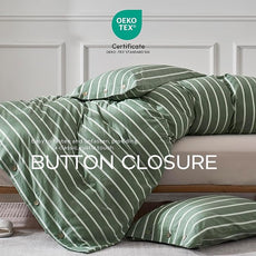 JELLYMONI Cotton Duvet Cover Cal King Size - Green Striped Comforter Cover with Button 100% Washed Cotton 3PCS Breathable Soft Bedding Set Duvet Cover 104×98in & 2 Pillowcases (NO Comforter)