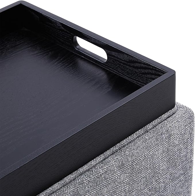CHITA Storage Ottoman Cube with Tray Lid, Small Footstool with Storage, Square End Table for Living Room and Bedroom, Fabric in Pebble Grey