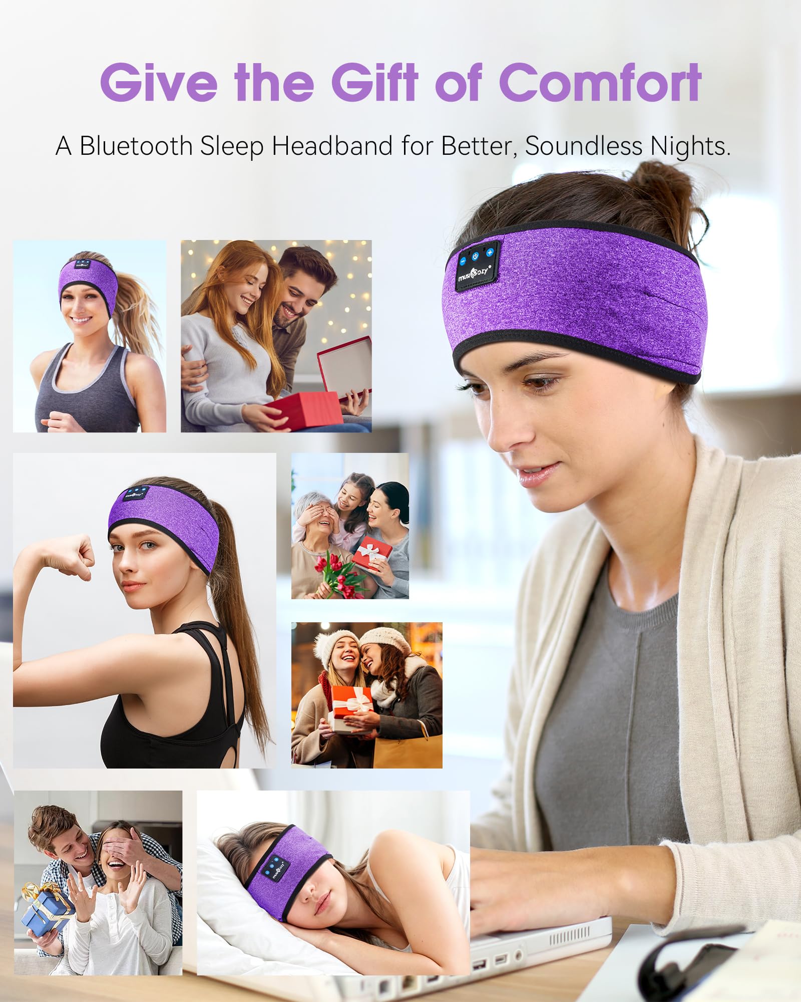 MUSICOZY Sleep Headphones Bluetooth 5.4 Headband, Sports Wireless Earphones Sweat Resistant Earbuds Sleeping Headphone with Ultra-Thin HD Stereo Speaker for Workout Running Cool Gadgets Unique Gifts Dormly